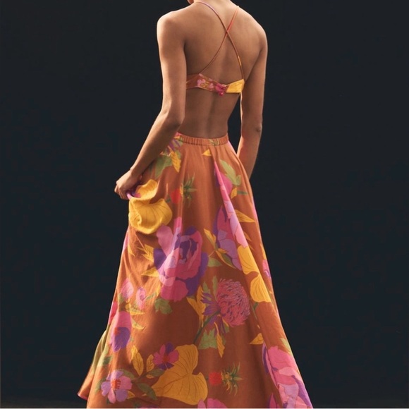 FARM Rio Pink, Orange & Yellow Floral Maxi Dress with Spaghetti Straps - Picture 3 of 6